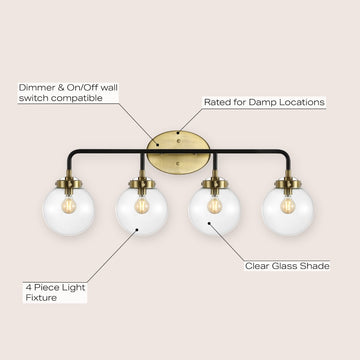 Caleb Brass Vanity Wall Sconce Clear
